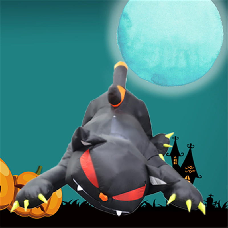 1,8 m aufblasbare schwarze LED-Halloween-Gartendeko einer Katze mit leuchtend roten Augen, orangenen Akzenten, gestaltet als schwarzes aufblasbares Halloween-Monster mit roten Augen und gelben Krallen für die Außendekoration.
