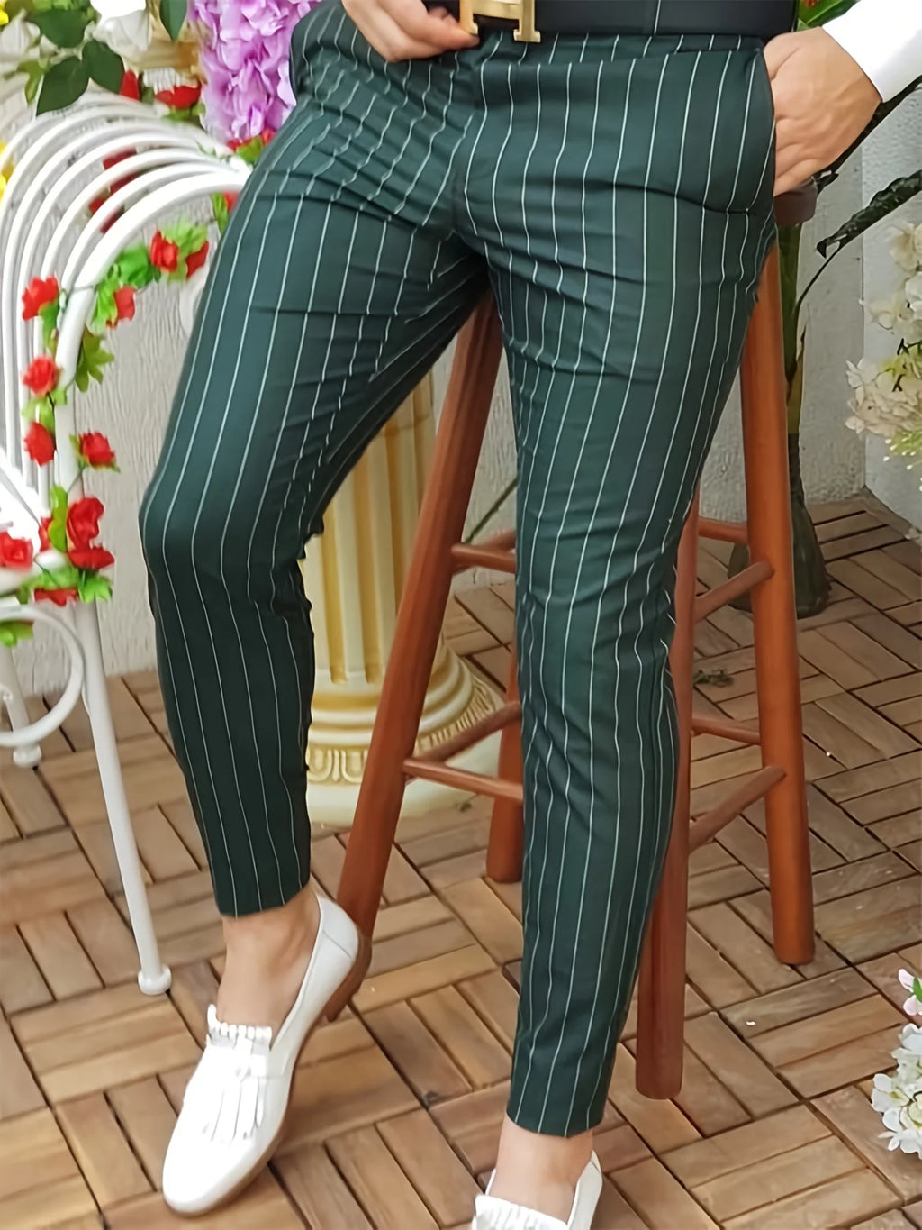 Men's Straight-Leg Casual Trousers—Versatile and Stylish; Slim-Fit Striped Dress Pants for a Polished Business Look.