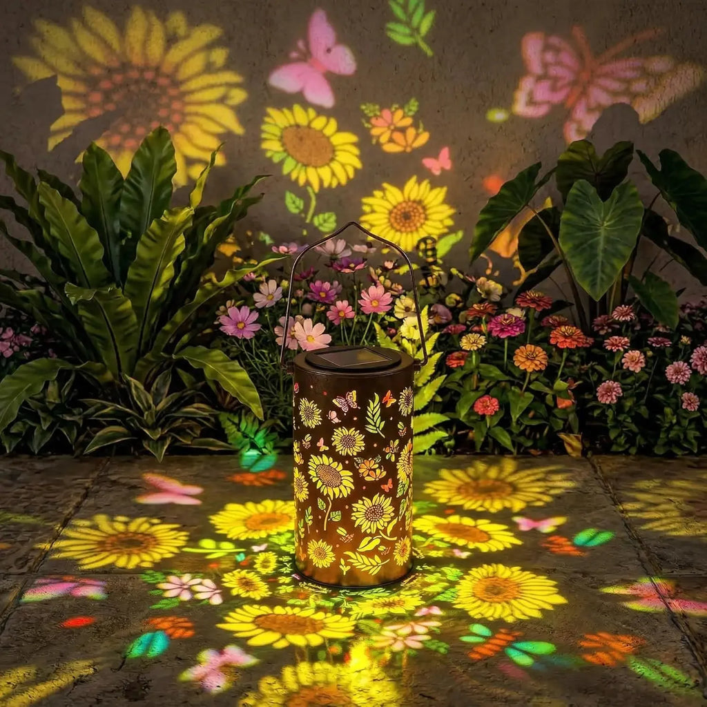 LED Solar Lantern Light Hollow Wrought Iron Projection Light Hanging Lamps Outdoor Waterproof Yard Garden Art Decoration