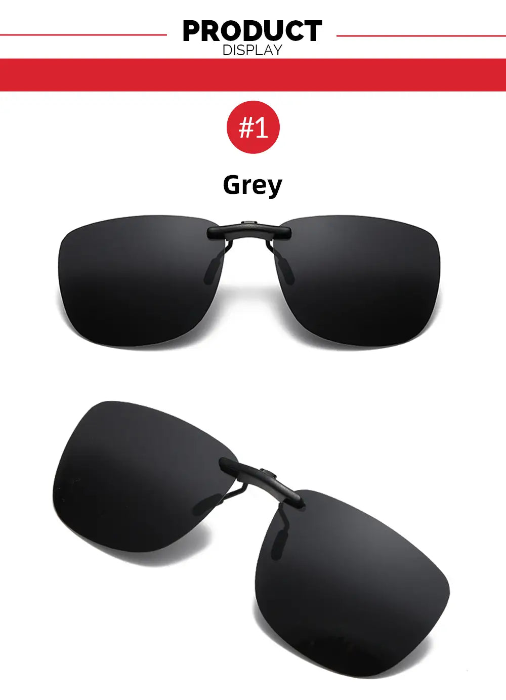 black sleek polarized clip-on night vision sunglasses with modern design and gray-tinted lenses