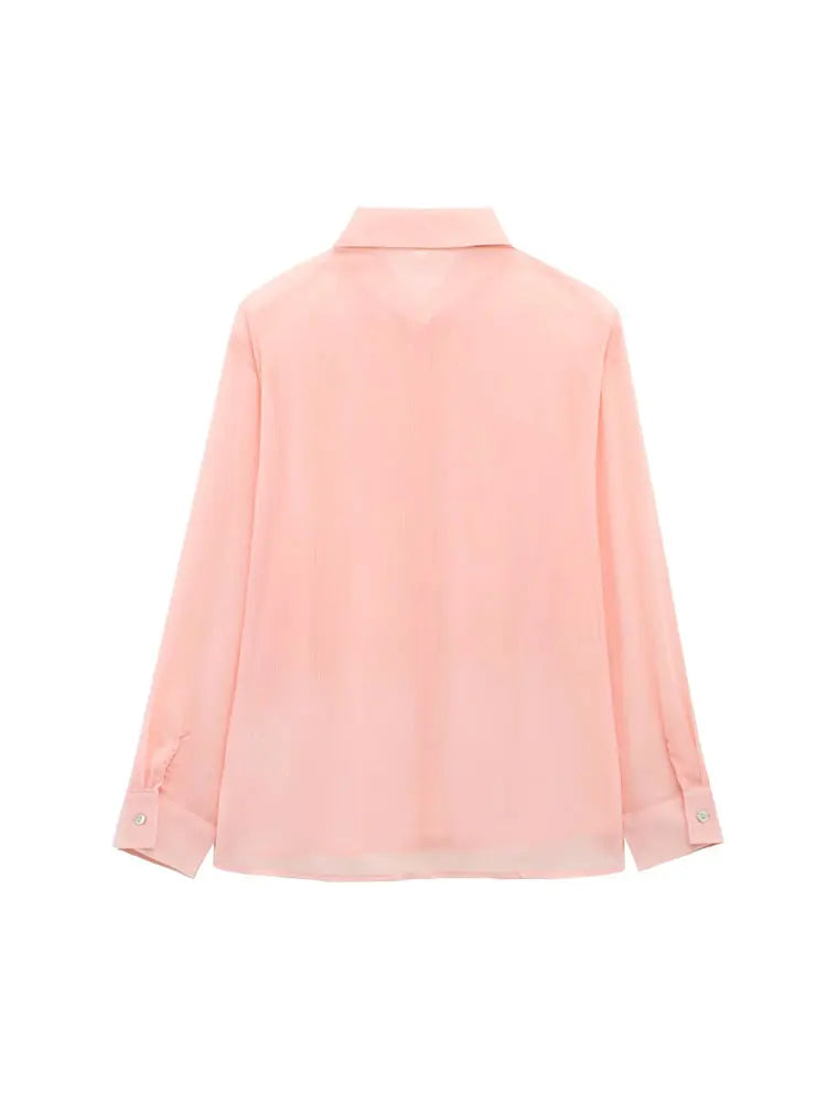 Women's Long Sleeve Button-Up Shirt Fashion Textured Blouse Chic Female Top