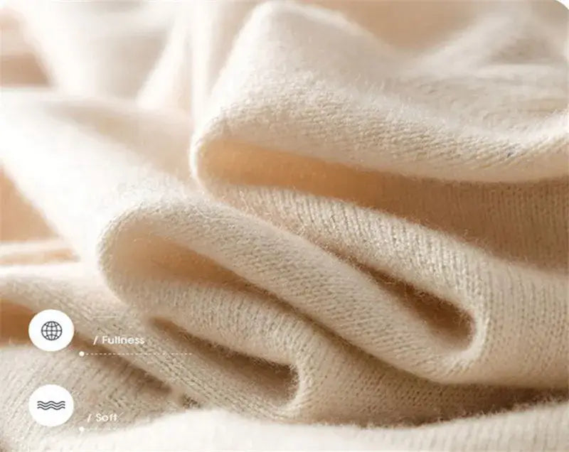 Cream-colored men cashmere v neck pullover sweater with soft knit fabric and a cozy textured weave.