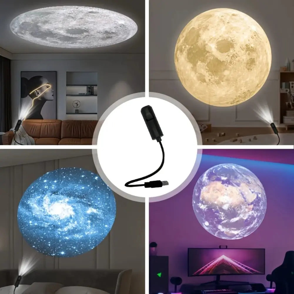 Black usb-powered galaxy projector led night light with flexible cord designed for creating celestial light projections.