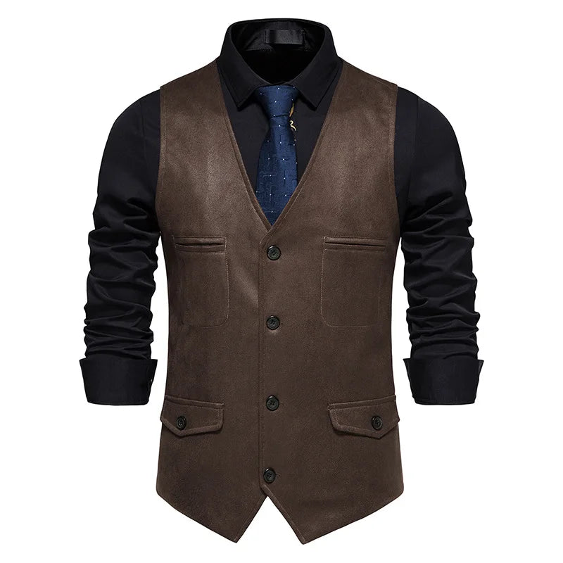 Men Suit Vest Suede Waistcoat Business Wedding Casual V Neck Collar Men's Dress Male Blazer Vests Formal Party Fashion Vest V11