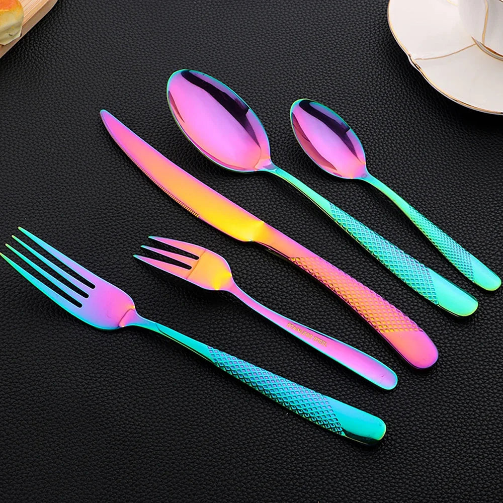 16PCS Dinnerware Stainless Steel - Black Cutlery Set, Mirror Polished, Dishwasher Safe, Includes Knives, Forks & Spoons