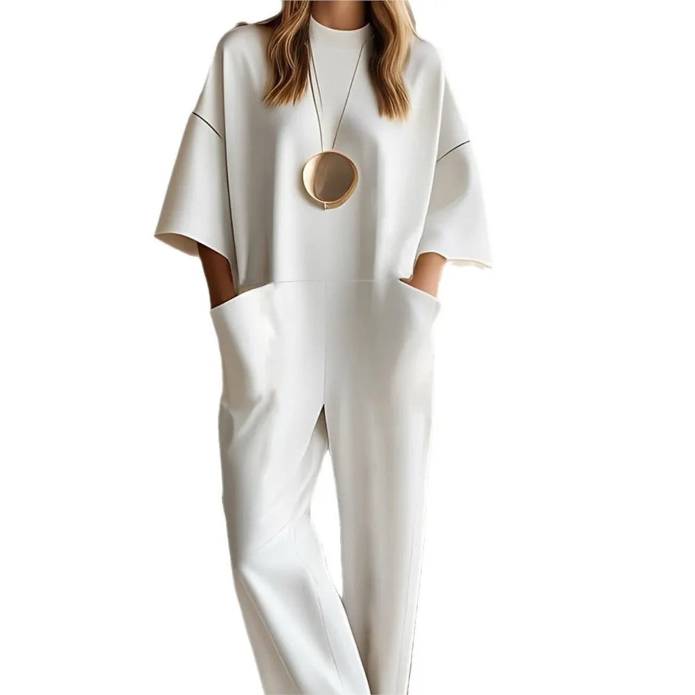 Women's Fashion Short-sleeved Jumpsuit Summer New Style Casual And Unique Loose Simple Pocket Solid Color Rompers Female 2025