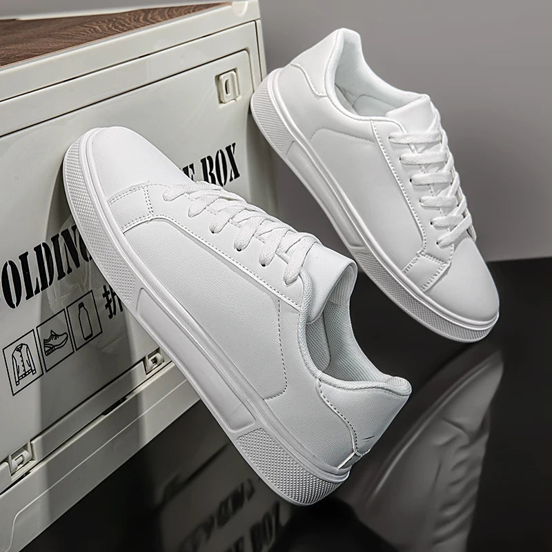 Casual Sneakers for Men and Women, Pu Leather Surface, Lightweight, Versatile, Large Size, White Casual Sports Shoes