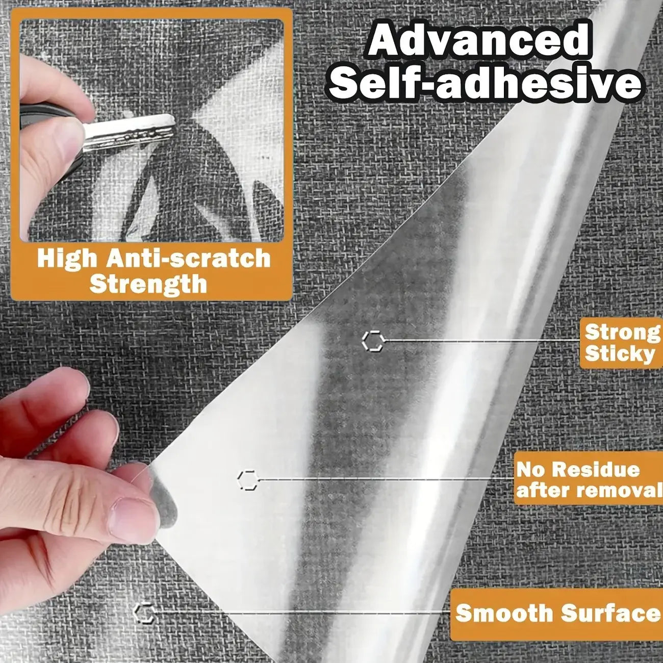 Film de protection de mobilier transparent doté d’une technologie d’auto-adhésivité avancée, présentant une surface métallique argentée lisse et un support adhésif puissant pour une résistance aux rayures.