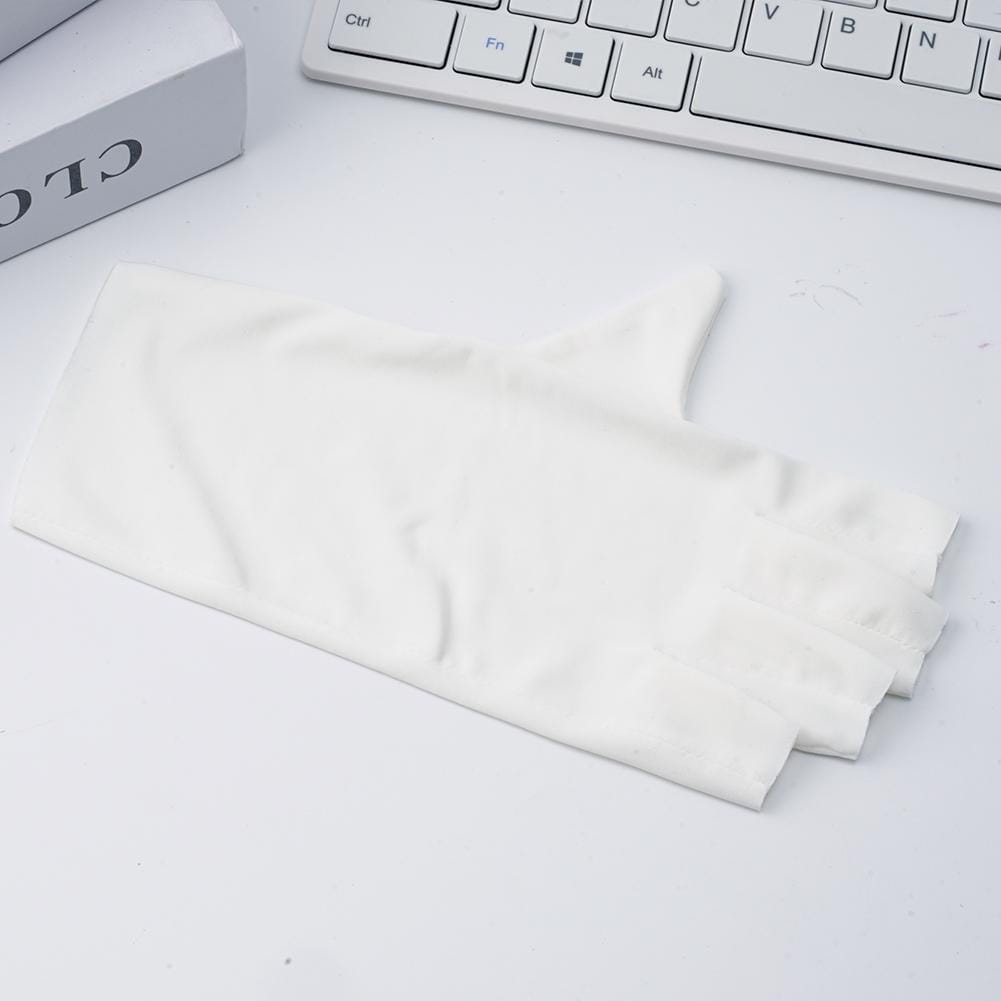 white soft-textured fabric sleeve of uv protection fingerless sunscreen driving gloves designed for wrist or arm protection.