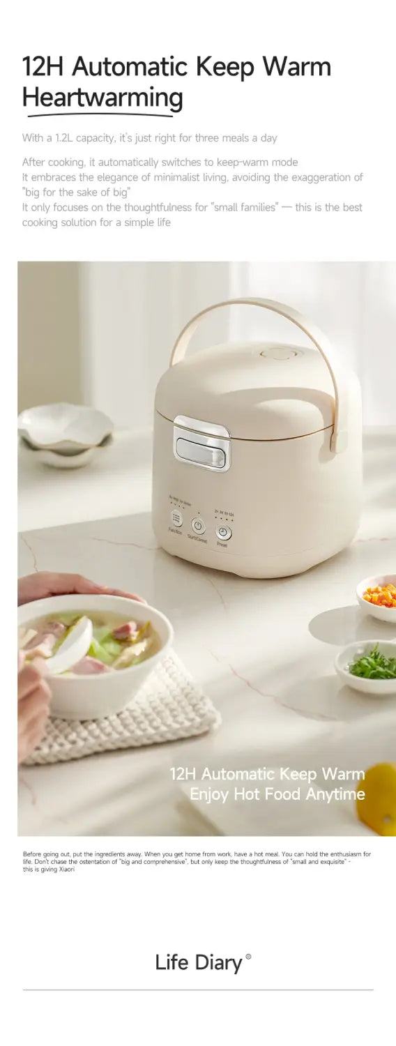 Zemkon 1,2-l Smart-Elektro-Reiskocher in Creme bietet eine automatische 12-Stunden-Warmhaltefunktion mit elegantem, modernem Design sowie einem Griff für eine einfache Tragbarkeit.