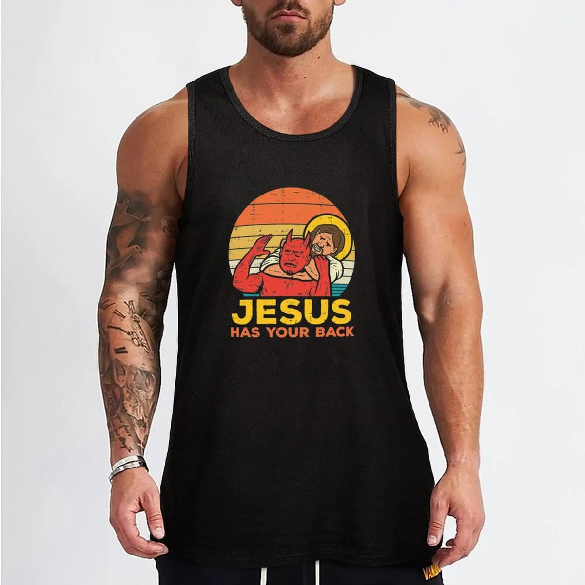 Jesus Has Your Back Jiu Jitsu Retro Christian Men Tank Top gym accessories men basketball