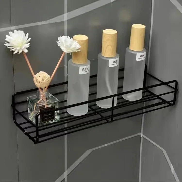 Bathroom Kitchen Punch Corner Frame Shower Shelf Wrought Iron Shampoo Storage Rack Holder with Suction Cup Bathroom Accessories