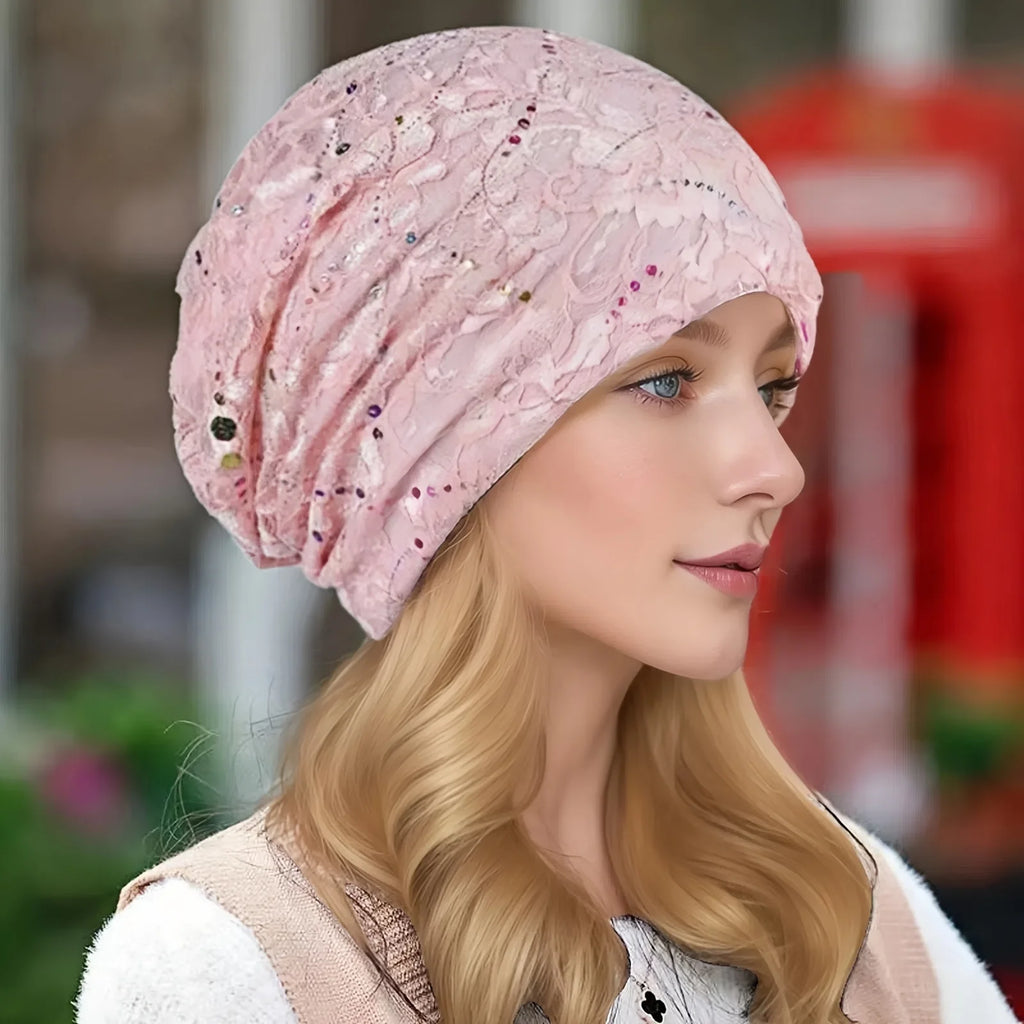 Women's Breathable Lace Turban Hat Spring Summer Thin Hijab Caps Fashionable Elastic Flower Headscarf Soft Comfortable Sleep Cap