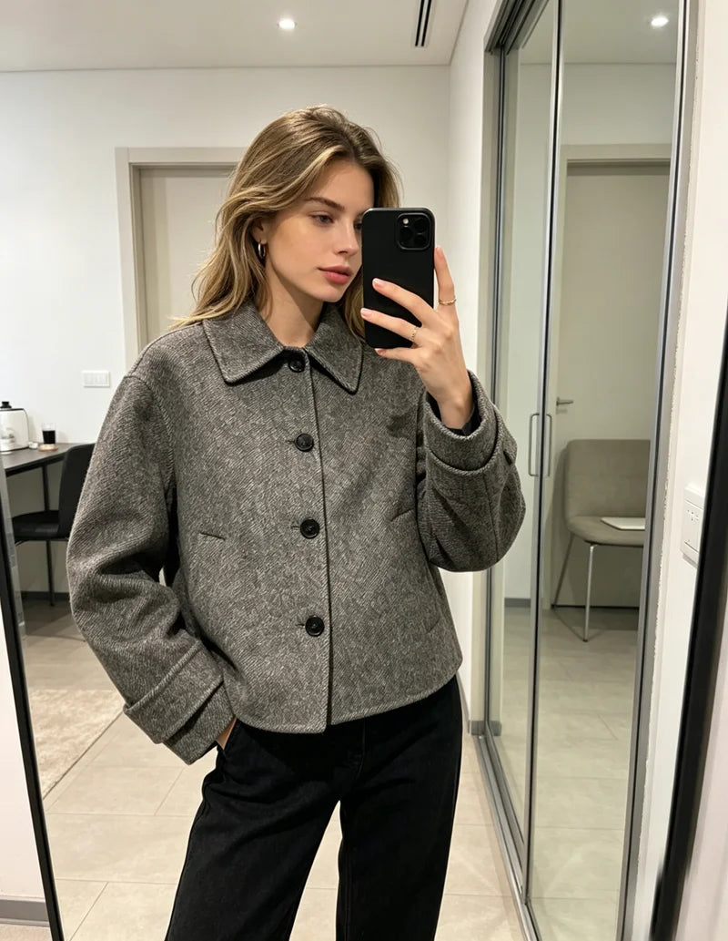Women Woolen Jacket 2026 Winter Short Coat Female Outerwear Fashion Lady Loose Elegant Casual Streetwear