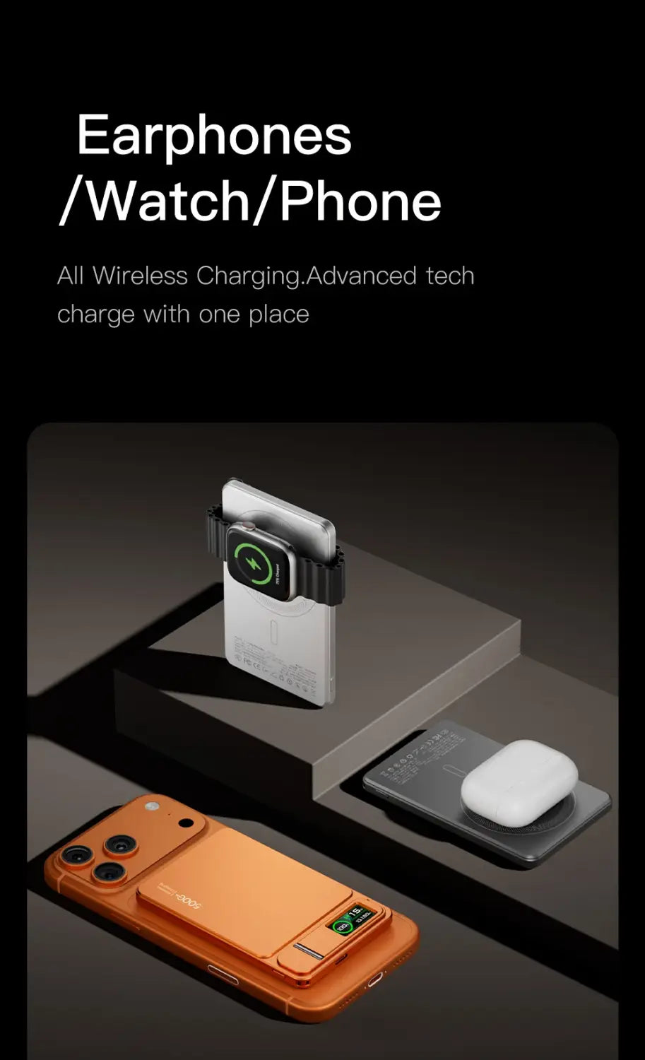 silver magnetic power bank with quick charge and wireless charging pad featuring a sleek minimalist design and matte finish