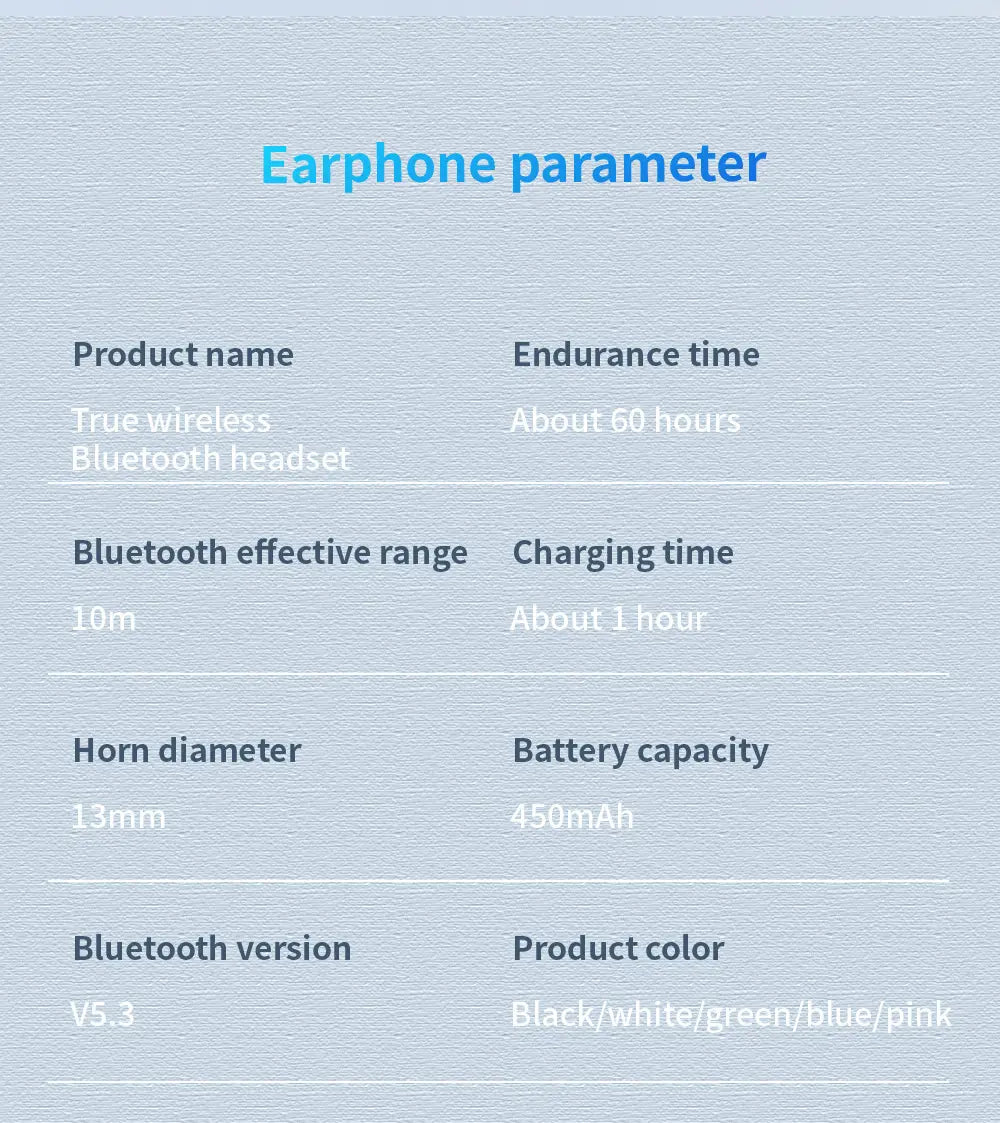 True wireless bluetooth earphones in black white green blue or pink featuring hifi noise reduction for clear audio quality.