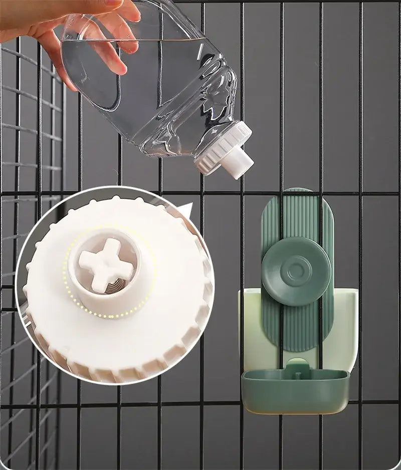 A sleek modern wall-mounted automatic pet feeder food storage dispenser made of high-quality plastic in matte sage green and white with vertical ridges for grip.