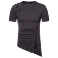 New Men's Summer Short Sleeve T-shirts Trend Irregular Design Lace Up Solid Slim Tees Fashion Gothic Style Casual Shirts Men