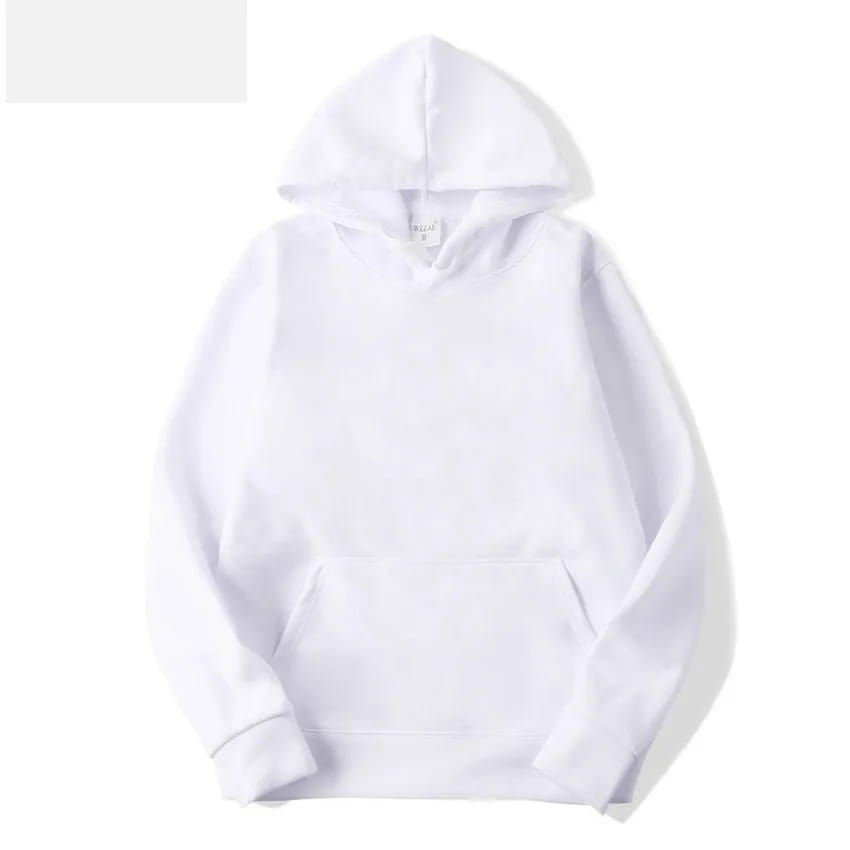 Sweat-shirt à capuche zippé en molleton épais blanc, présentant un tissu uni doux et une poche kangourou avant.