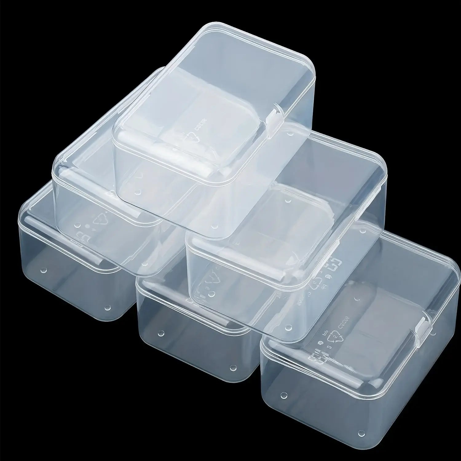 Boîtes de rangement en plastique transparent pour travaux manuels et strass, de forme rectangulaire, avec couvercles à enclenchement, pour un stockage alimentaire sécurisé.