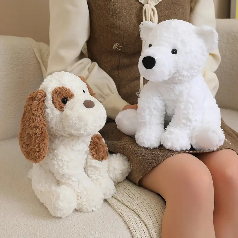 White fluffy plush stuffed animal toy polar bear with black nose and eyes measuring 25cm.