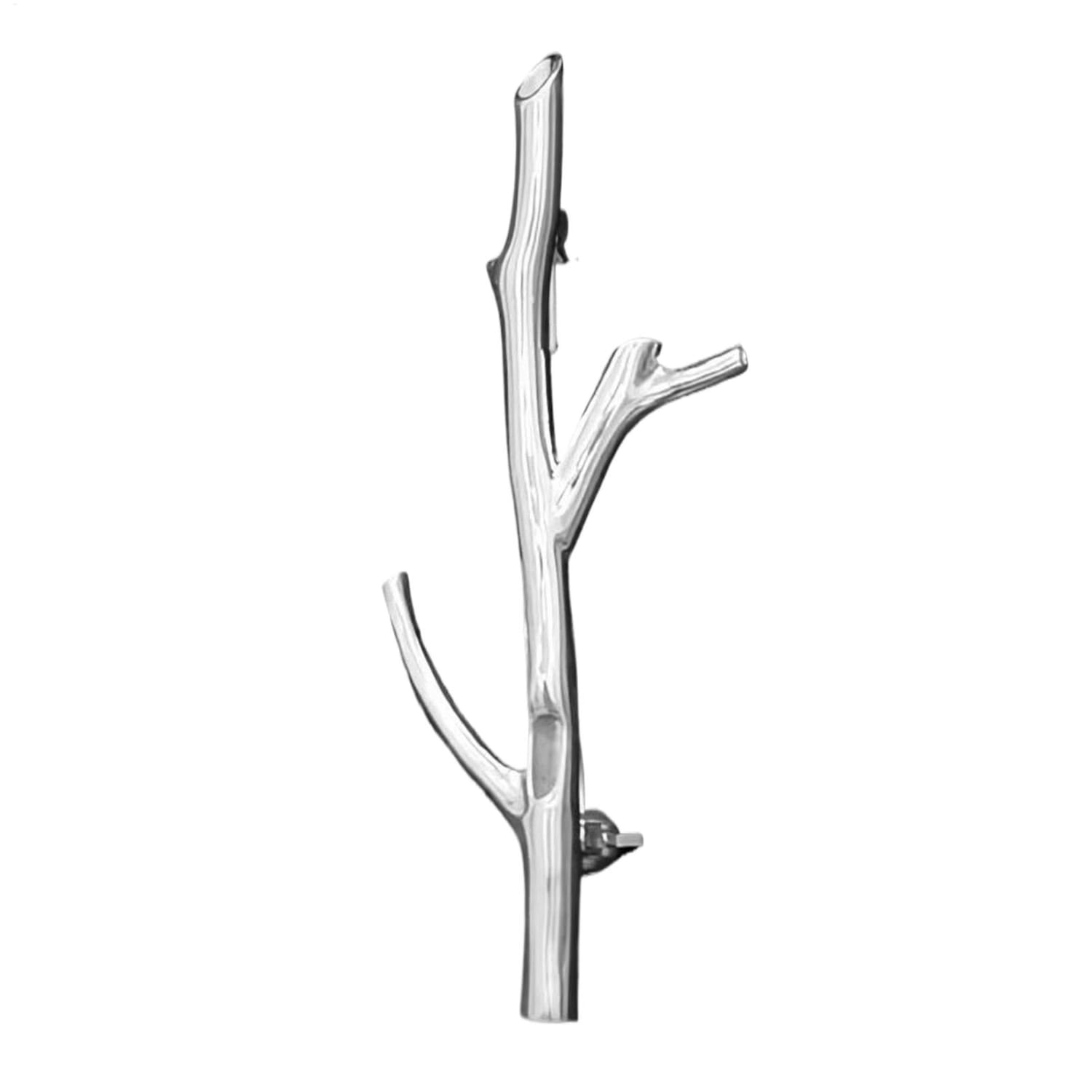 Silver tree branch brooch pin with a sleek metallic finish and naturalistic branch-shaped design for fashion corsage use.