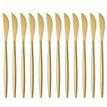 12pcs Golded Dinner Knives Stainless Steel Tableware Western Steak Knives Dishwasher Safe For Home Kitchen And Restaurant