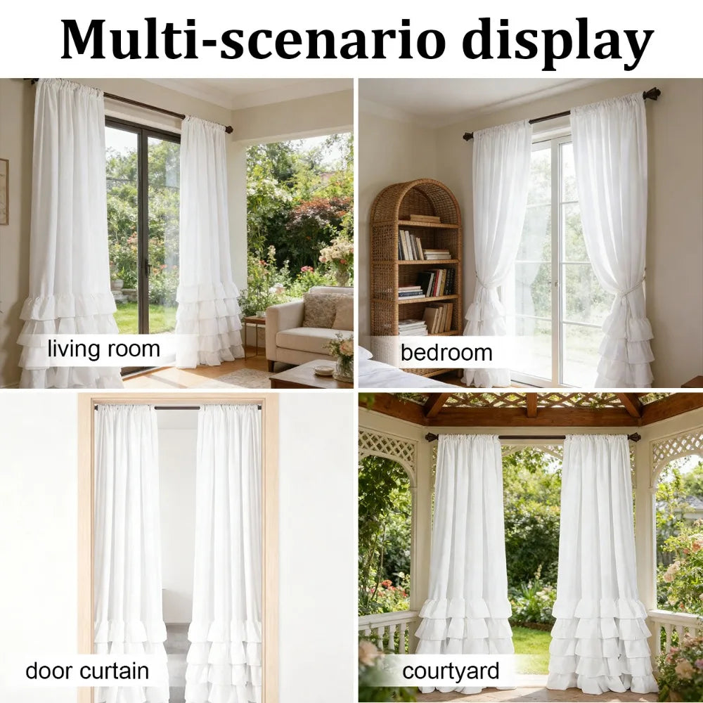 1/2pcs Intricate Pleated Ruffled Curtains, Pure Soft Washable Living Room Decor Drapes,Suitable for Door Curtains,Bedrooms 커튼