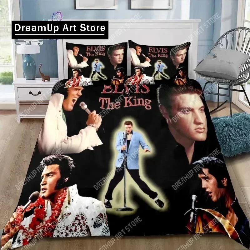 Poster Collection E-Elvis Presley Bedding Set Single Twin Full Queen King Size Bed Set Adult Kid Bedroom Bedding Gift