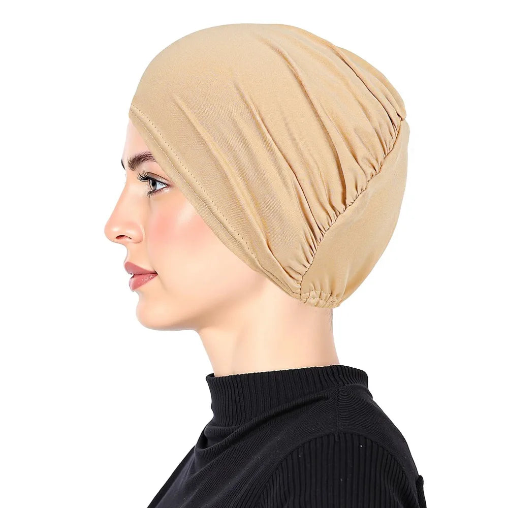 Muslim Headscarf Women's Solid Color Stretchy Turban Chemo Hat for Adult Women Hair Loss Pre Tied Skull Cover Cap