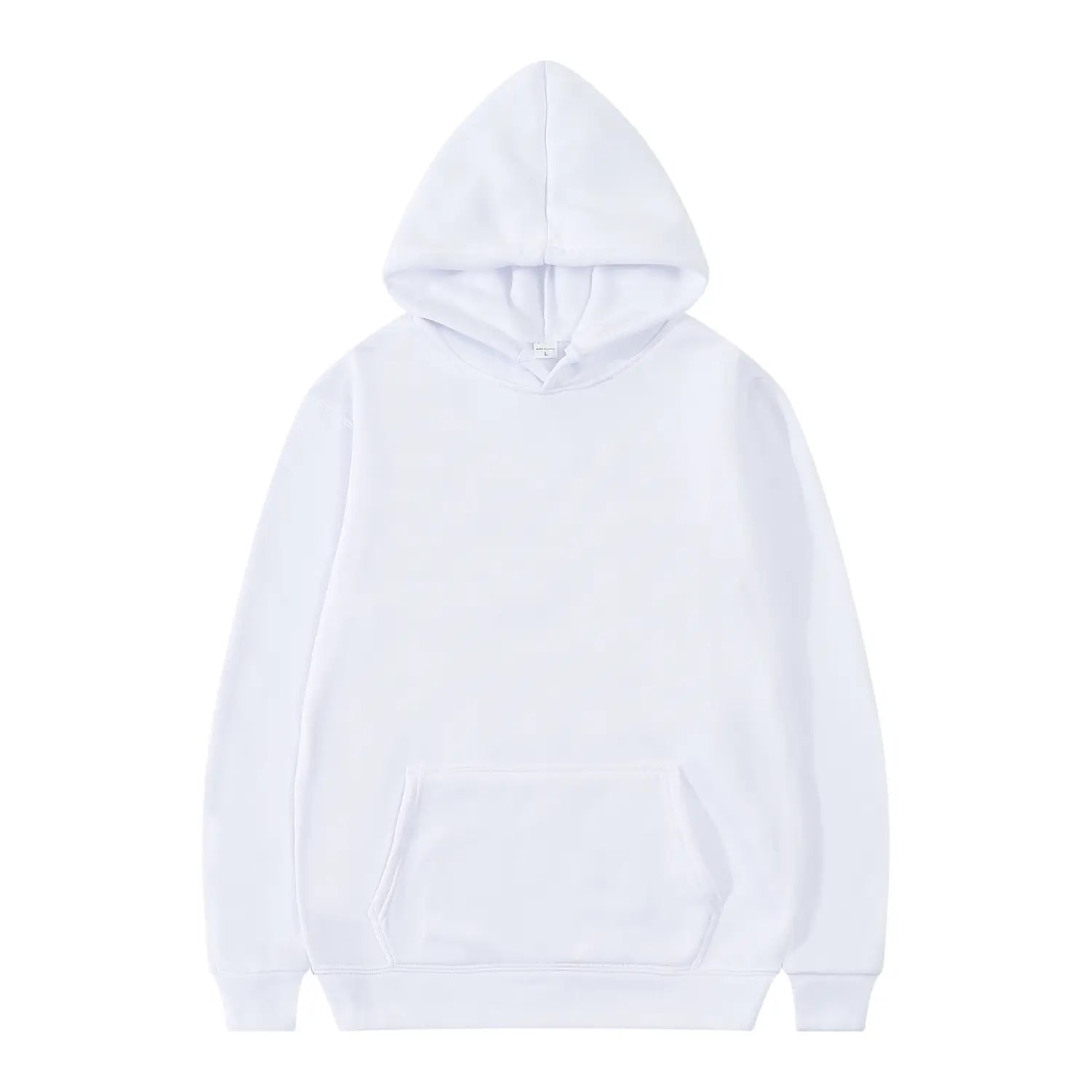 Sudadera con capucha informal para hombre color blanco, con bolsillo frontal y puños acanalados, elaborada con material suave para el uso diario.