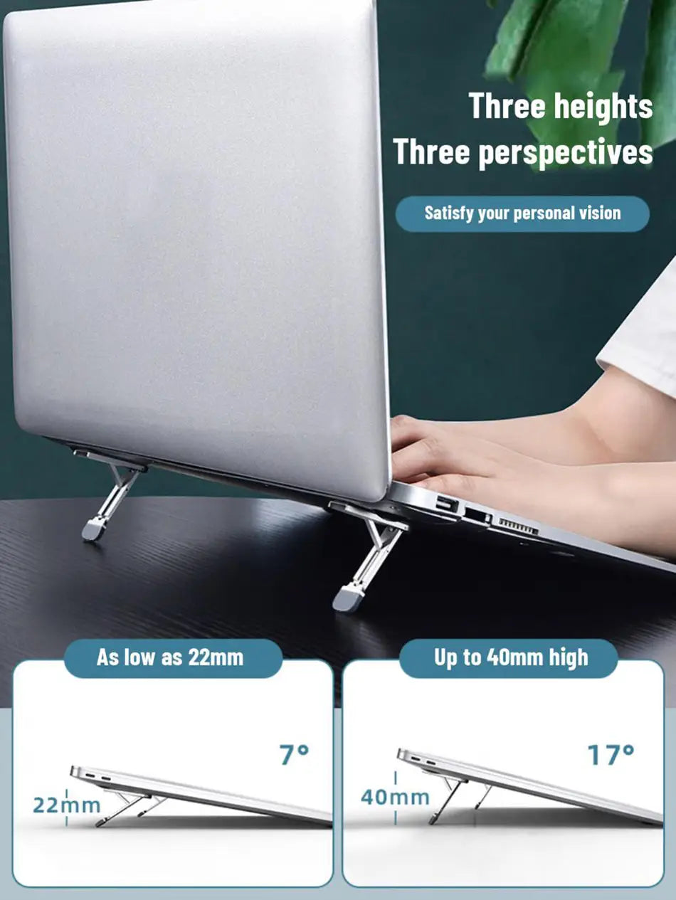Silberner Laptopständer aus Aluminiumlegierung mit verstellbarer Höhe und Winkel zur ergonomischen Unterstützung, kompatibel mit Mobiltelefonen