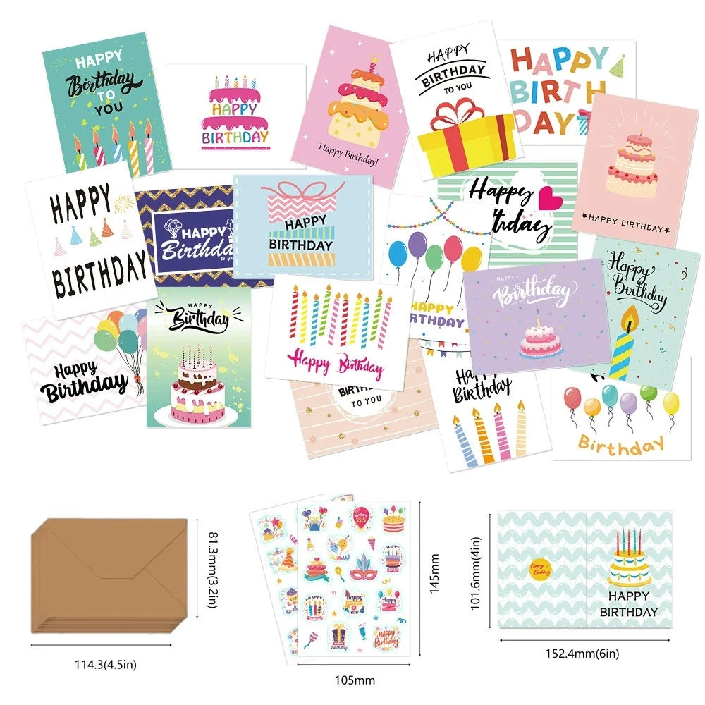 24pcs Unique Happy Birthday Cards Bulk With Envelopes & Stickers,Happy Birthday Cards Assortment For Family, Friends, Colleagues