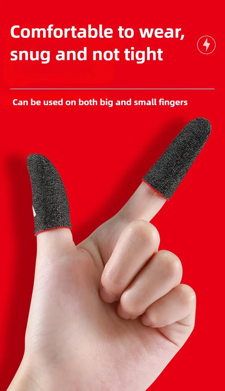 Black breathable sweatproof textured gaming finger sleeves designed for comfortable wear on both big and small fingers