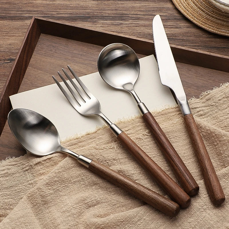 Vintage 304 Stainless Steel Tableware For The Kitchen Cutlery Dinner Steak Dessert Spoon Fork Knife Kit Set Dinnerware Flatware