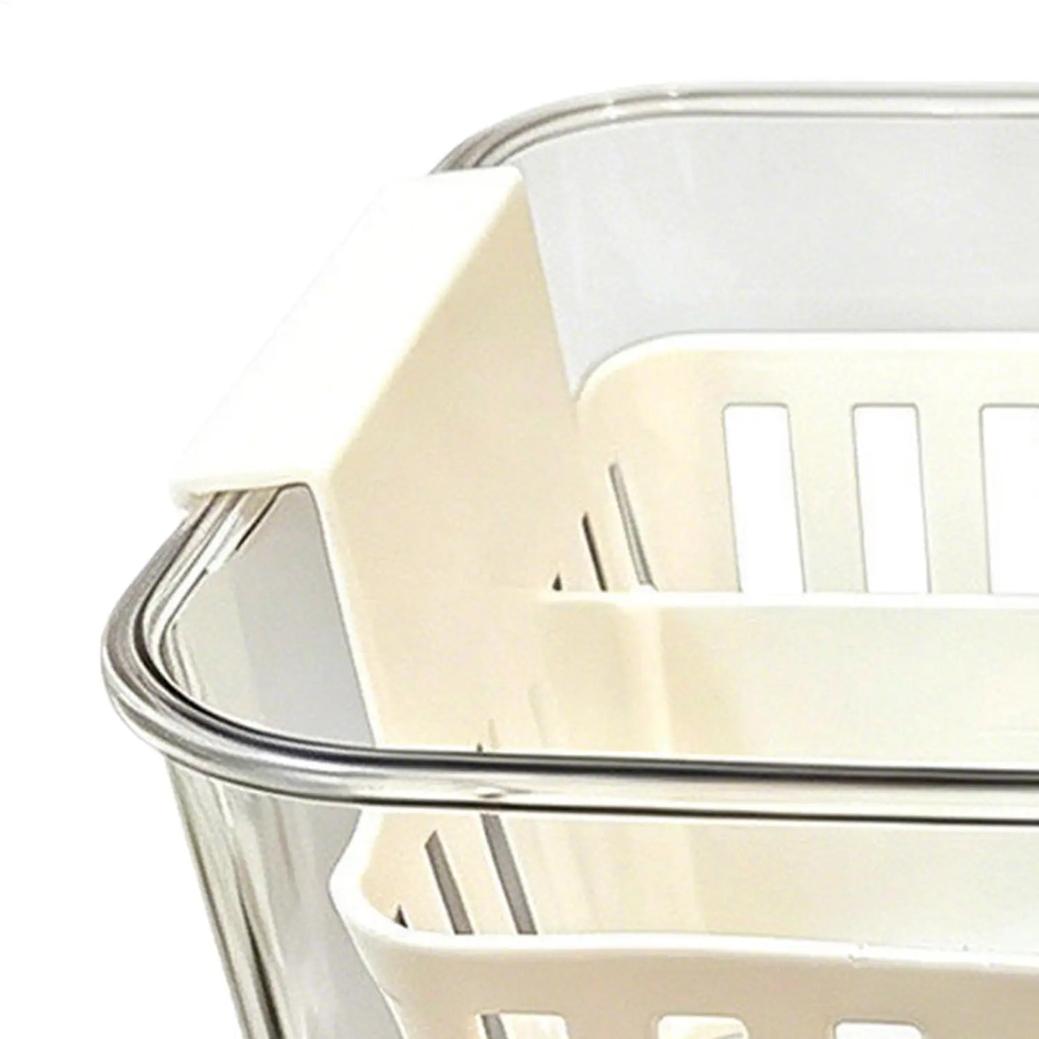 Cremefarbener Kunststoff-Hydroponik-Blumentopf mit klarem Glasrand und vertikal geriffeltem Design mit vier Raster-Netztöpfen für effizientes Einpflanzen.