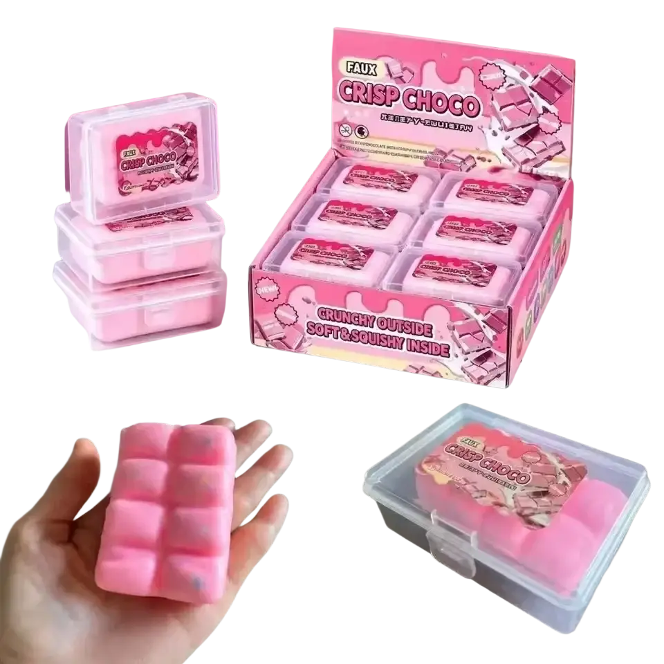 Pink stress relief fidget toy made of bpa-free plastic with a crispy segmented exterior and soft squishy interior