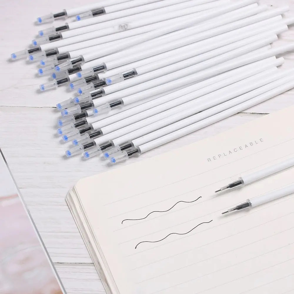 10PCS/Lot School Writing Supplies Office Black Ink White Color Shell Gel Pen Refills Medium Nib Core