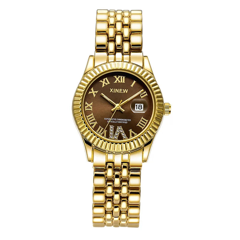 Ladies Big Brand Golden Watches Women Girls Casual Alloy Band Simple Dourado Date Quartz Watch Green Relogios Feminino Fashions