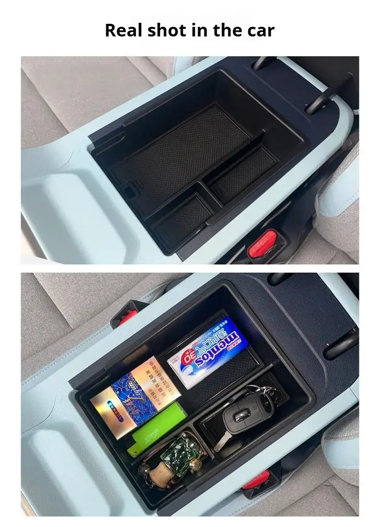 Organizador para consola central del automóvil con textura negra y múltiples compartimentos para Aion Y Plus.