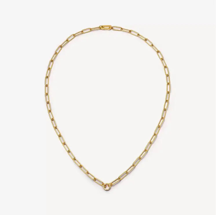 Collier pendentif ouvert en forme de chaîne type trombone ton or pour femmes et jeunes filles, style simple, avec un fermoir simple et une fermeture par anneau.