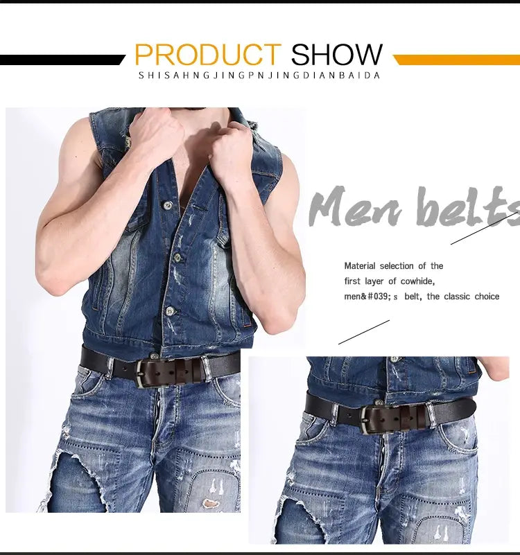 Cinturón trenzado para hombre de cuero genuino color marrón oscuro, con una hebilla rectangular sencilla en color dorado.