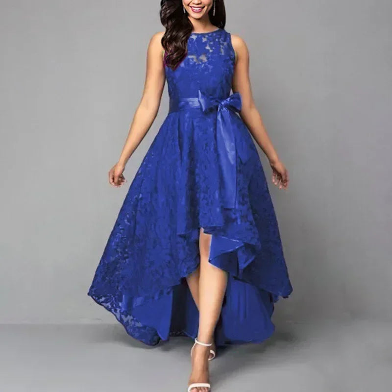 2026 Women's Wedding Bridesmaid Dress Elegant Lace Evening Sweet Party Dress Plus Size Slim High Waist Bow Maxi Dresses Female