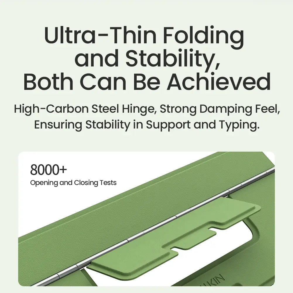 green ultra-thin folding laptop case featuring a high-carbon steel hinge designed for the nillkin dualwing adhesive laptop stand computer bracket type