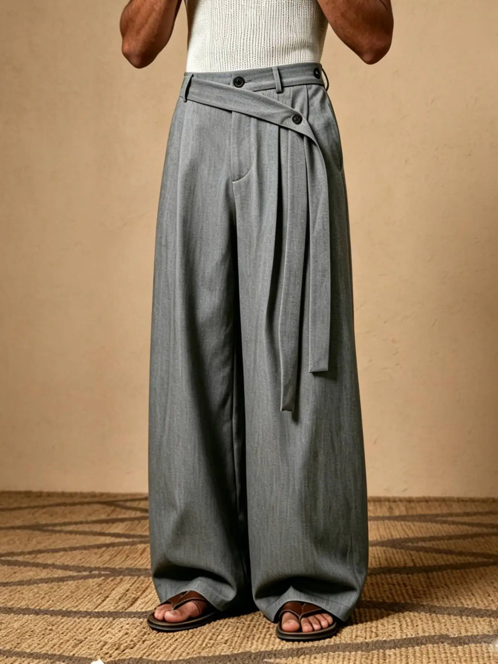 Men's Casual Fashion Grey Business Trousers Wide Leg Long Pants British Style Comfortable Leisure Pants for Men