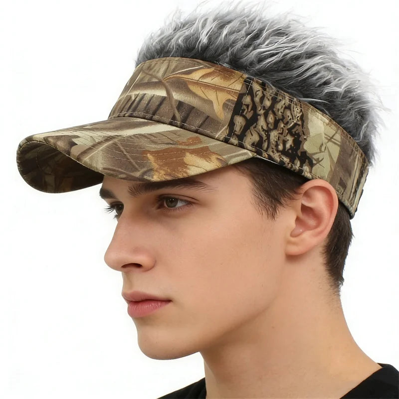 Mens Baseball Cap With Spiked Hairs Wig Hat Short Hairs Sunhat Summer Autumn Outdoor Jungle Hunting Sunshade Visor Fancy Hat