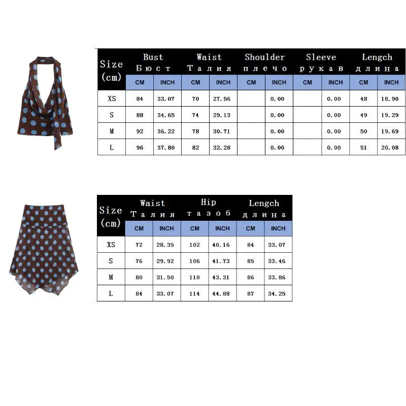 Chic Summer Outfits Women's Polka Dot Midi Skirt Set with Scarf Halter Design