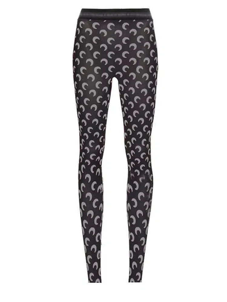Fashion High Street Casual Women's High Waist Printed Bottom Pants New Women Reflective Tight Elastic Outerwear Pants