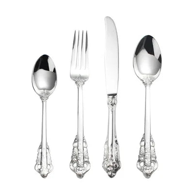 Vintage Western Gold Plated Cutlery Tableware Set 24pcs Dining Knives Forks Teaspoons Golden Luxury Dinnerware Sets Engraving