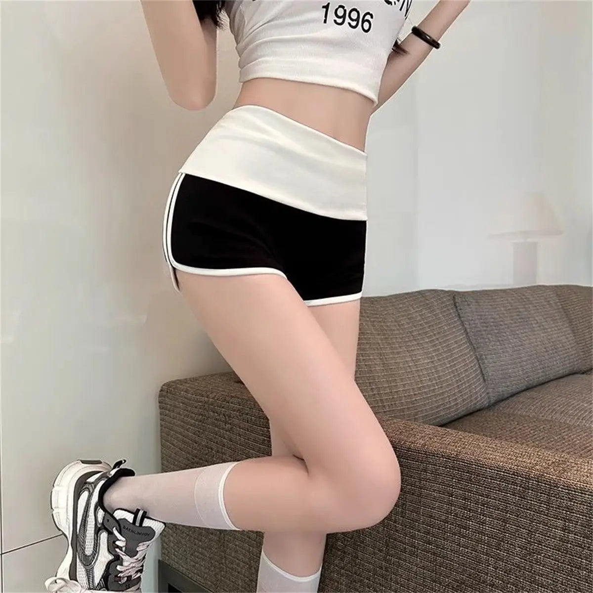 Women Summer Spliced Color Shorts High Waist Korean Sexy Girl Casual Short Pants Lady Fashion Yoga Running Outfit Basic Clothes